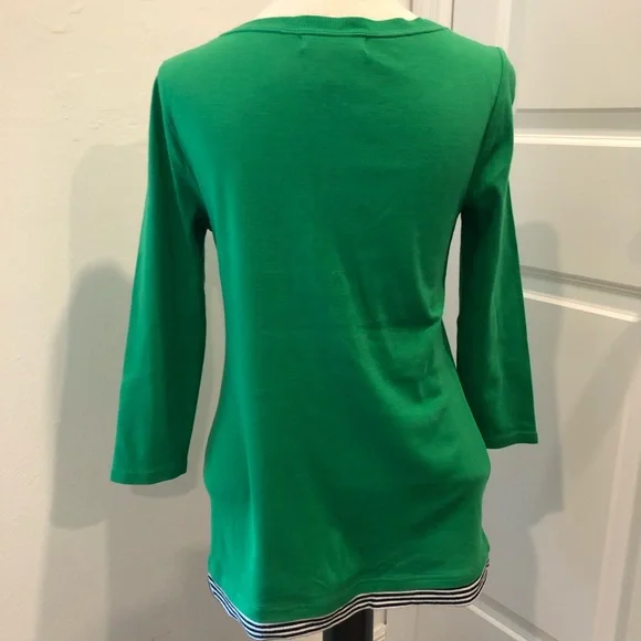 Ralph Lauren Green V-Neck Top with Striped Details - Picture 2 of 6